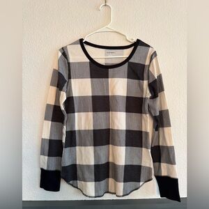 Old Navy Black White Buffalo Plaid Waffle Knit Top NWT Size M